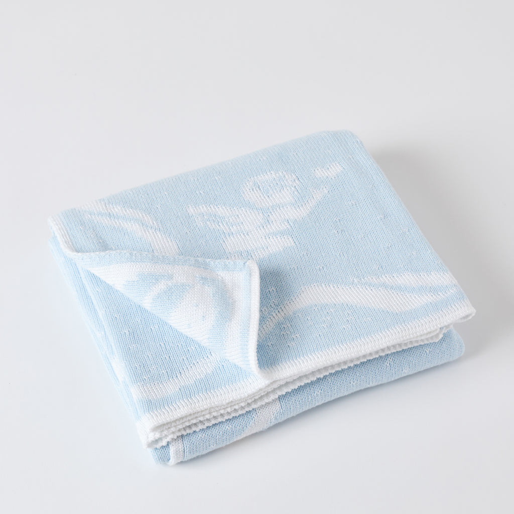 Blue Reversible Cherubs and Ribbons Baby Blanket