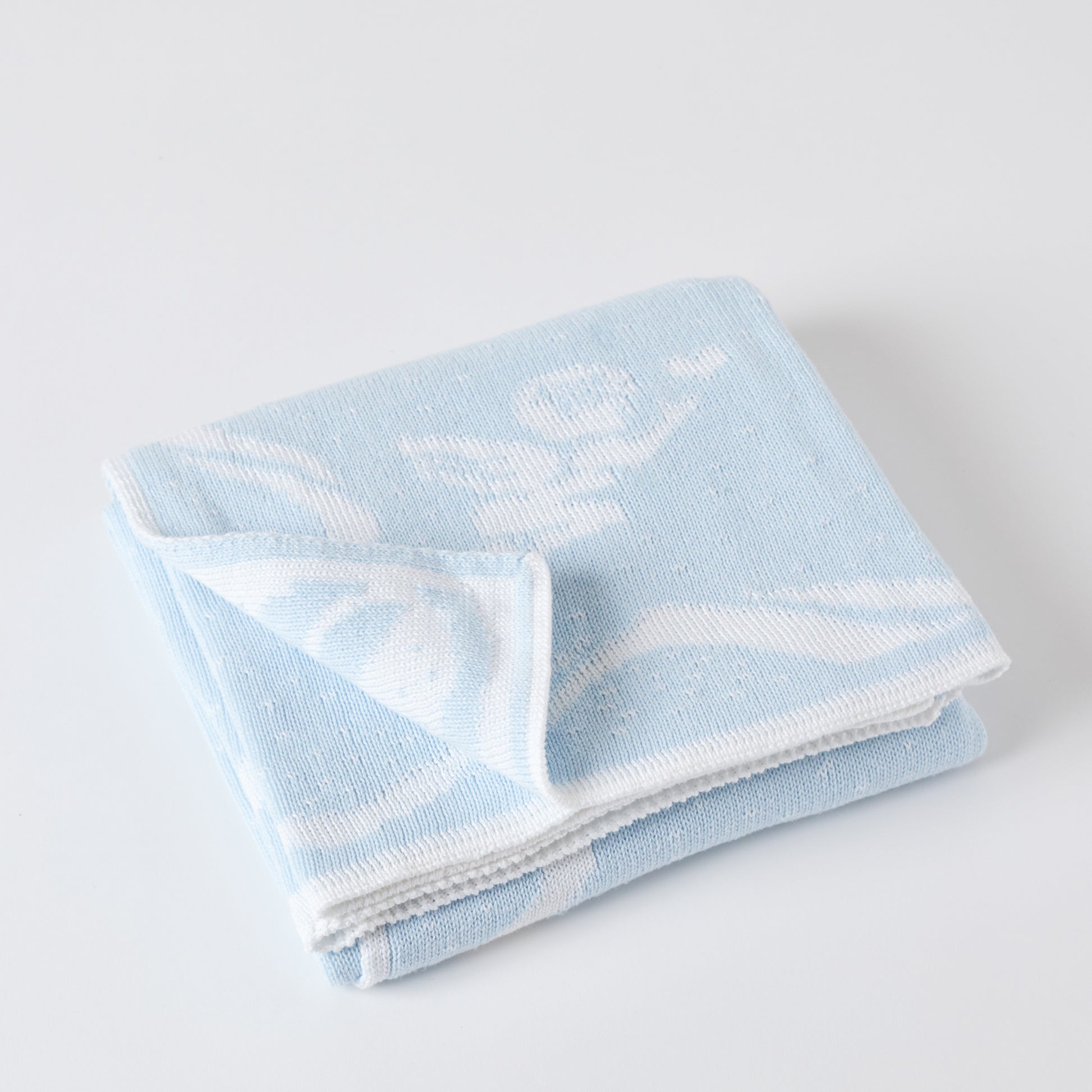 Blue Reversible Cherubs and Ribbons Baby Blanket