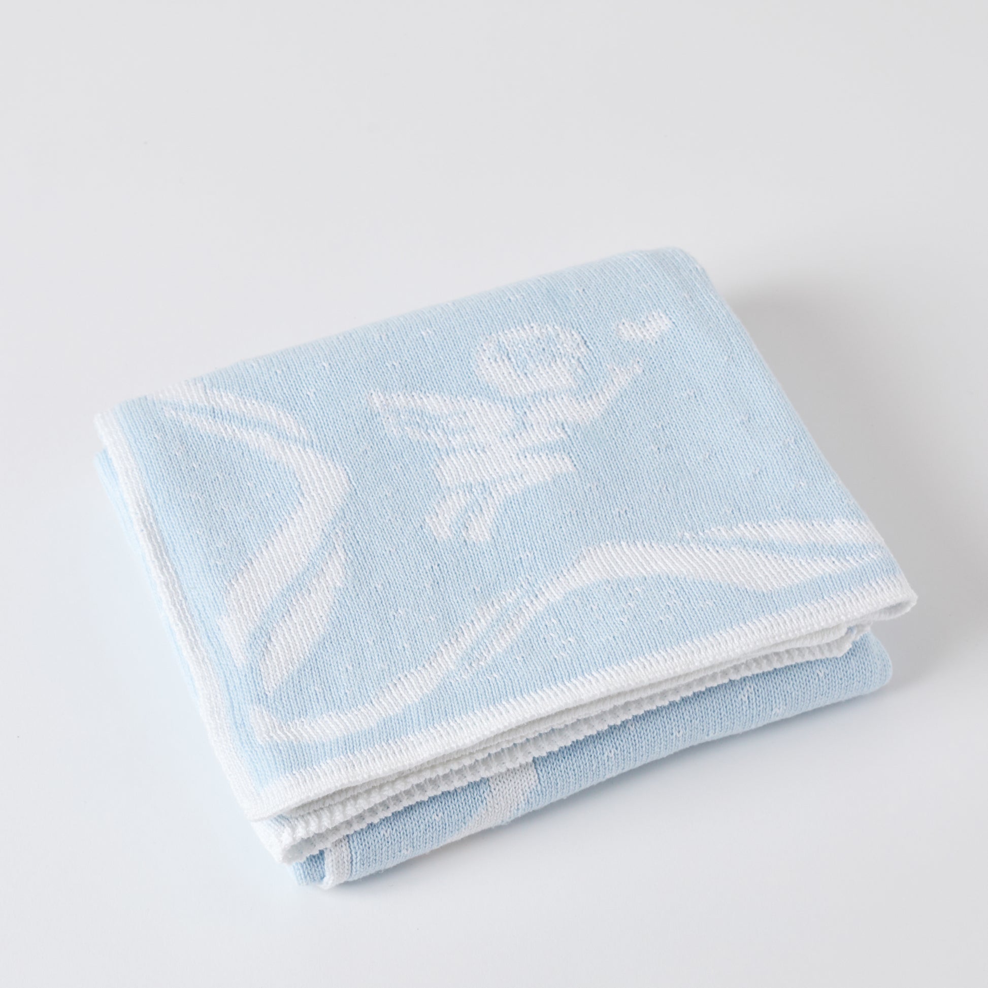 Blue Reversible Cherubs and Ribbons Baby Blanket