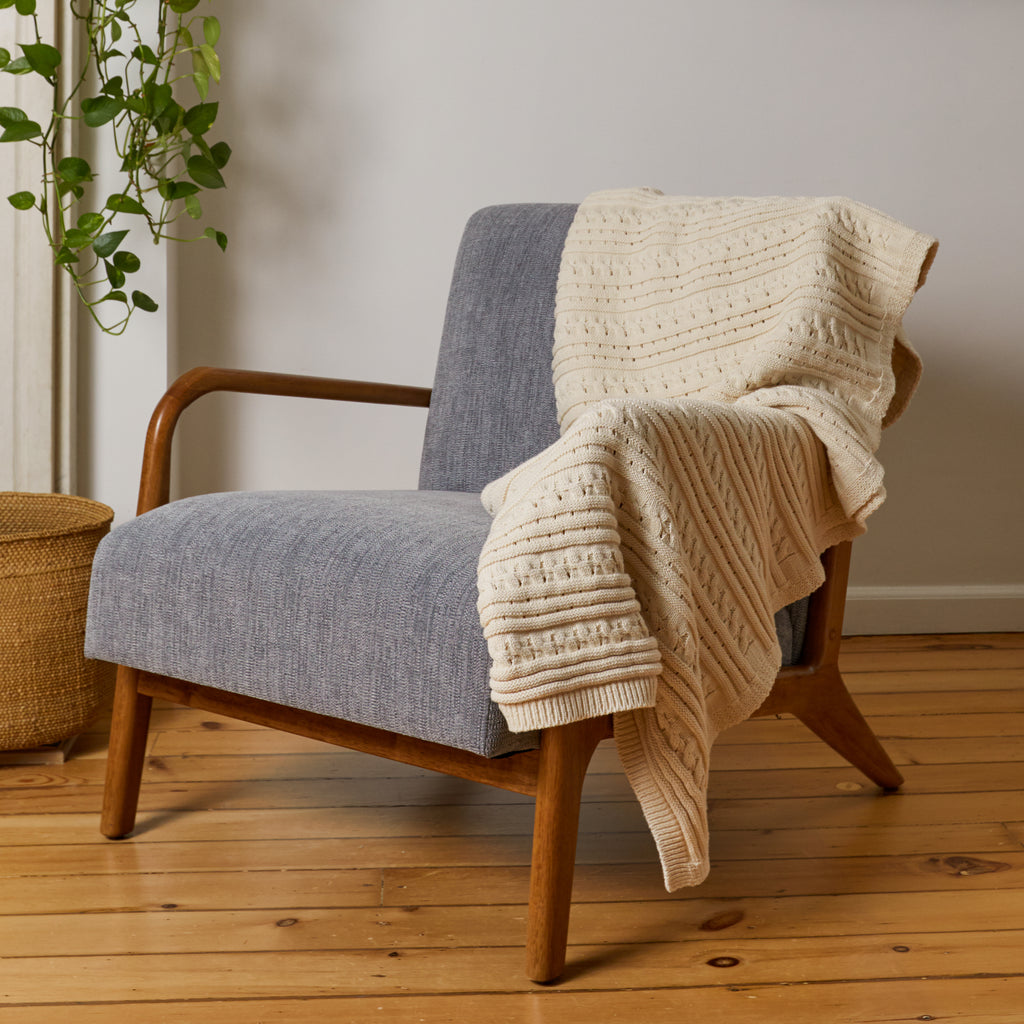 Cable and Pointelle 5gg Throw Blanket