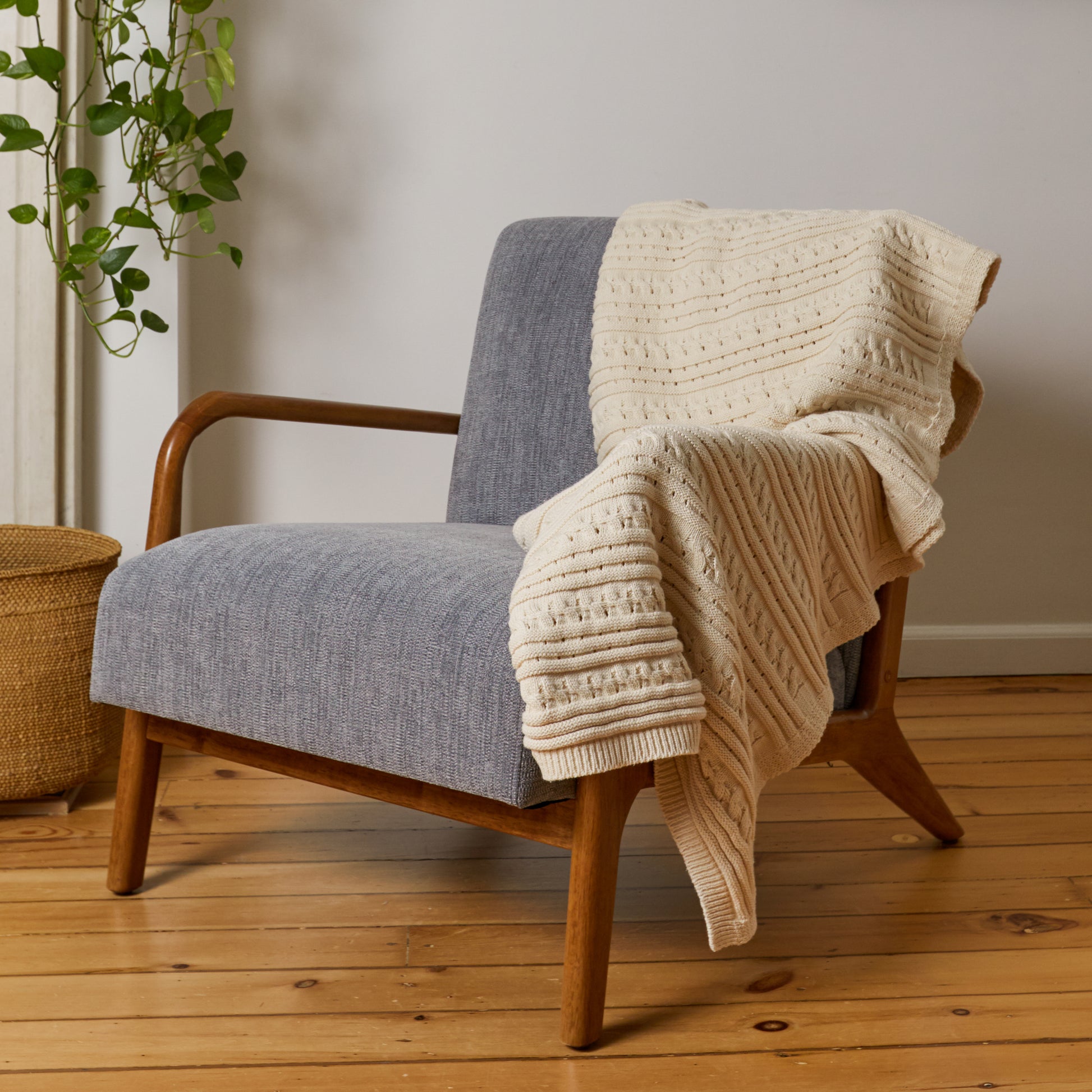 Cable and Pointelle 5gg Throw Blanket