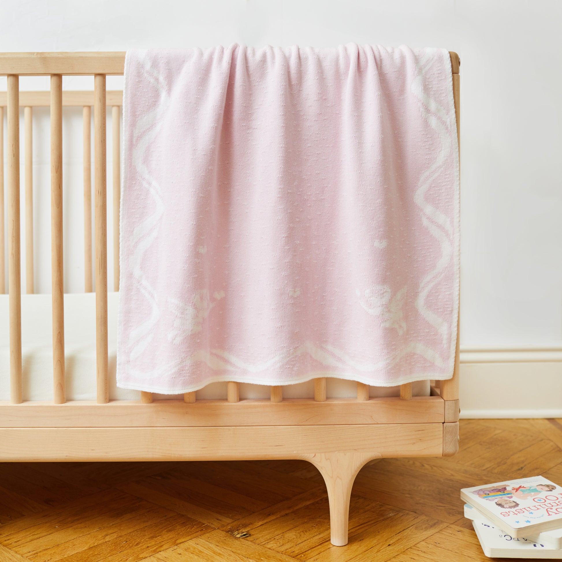 Pink Reversible Cherubs and Ribbons Baby Blanket