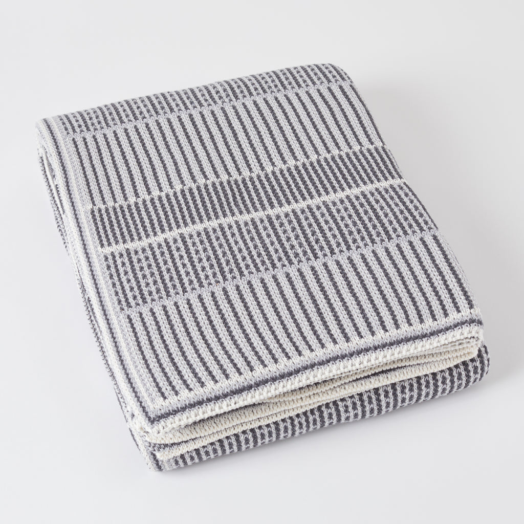 Dark Grey Combo Lofty Stripe Cotton Throw Blanket