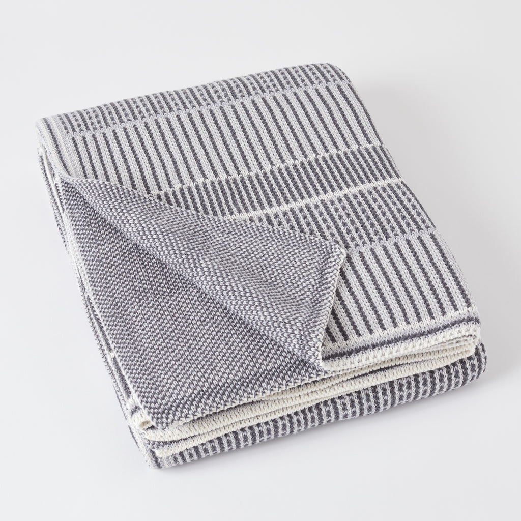Dark Grey Combo Lofty Stripe Cotton Throw Blanket