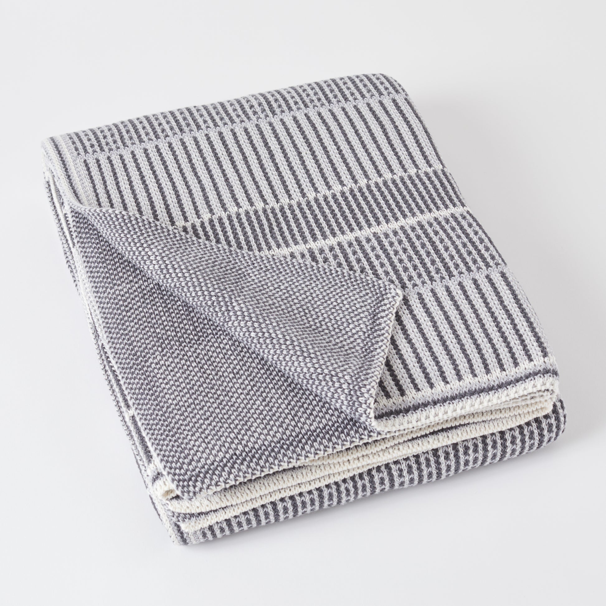 Dark Grey Combo Lofty Stripe Cotton Throw Blanket
