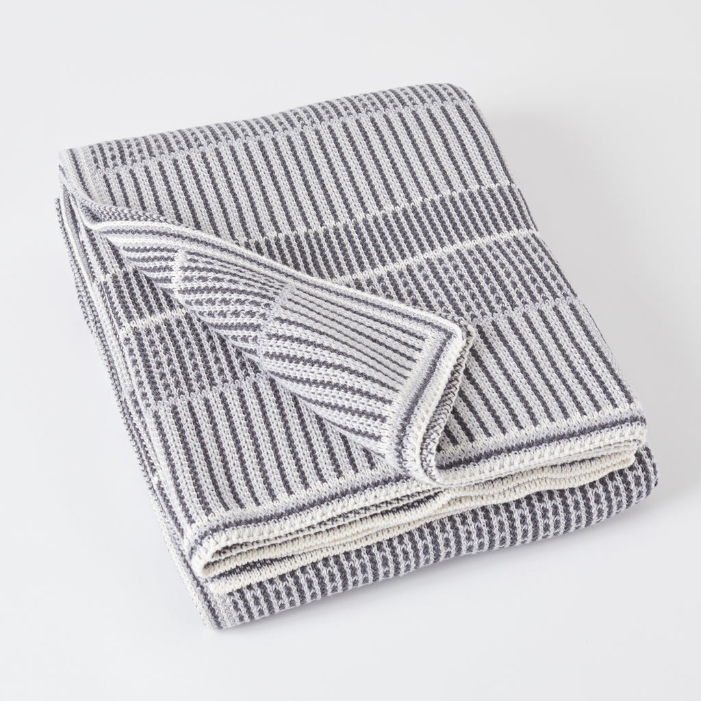 Dark Grey Combo Lofty Stripe Cotton Throw Blanket