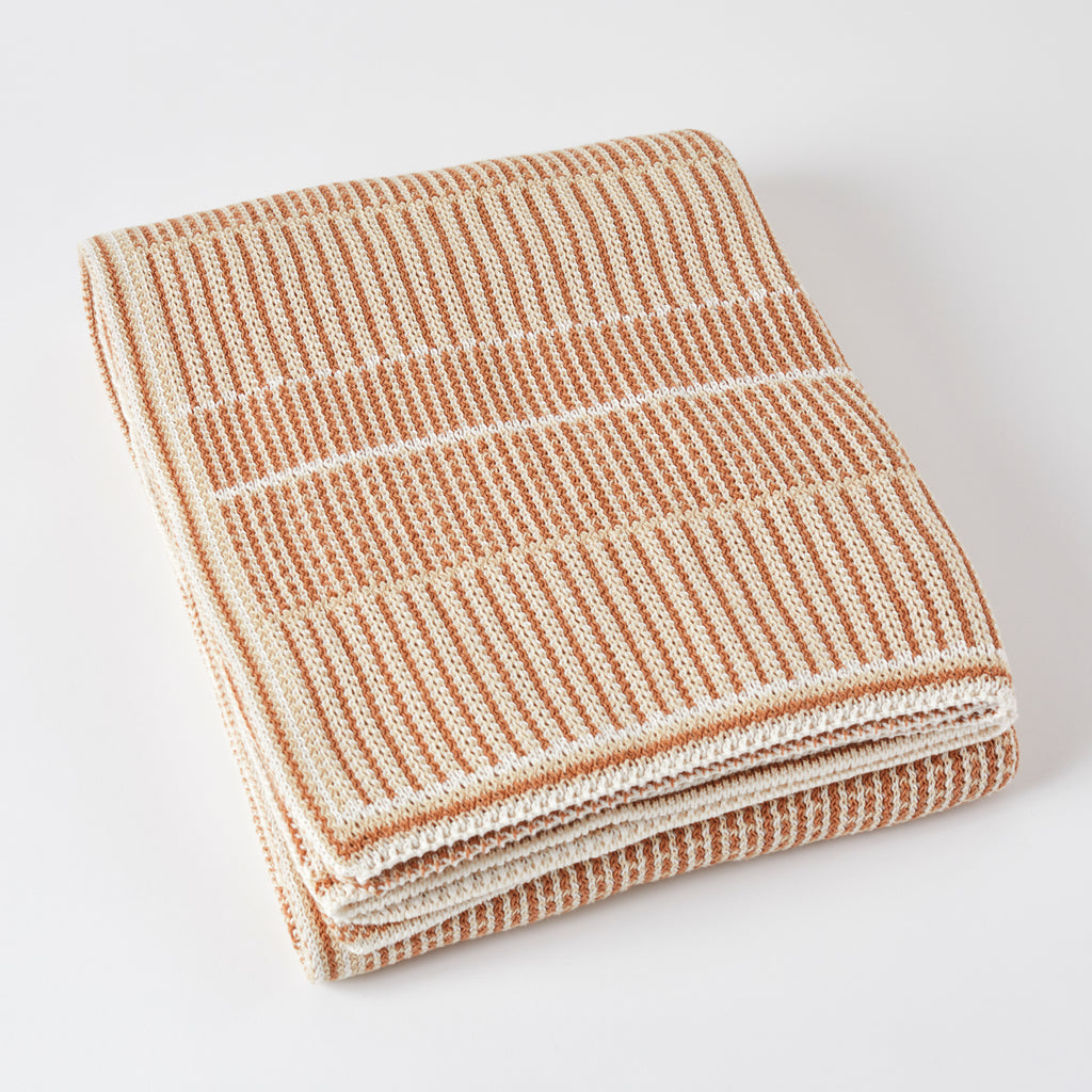 Natural/Russet Lofty Stripe Cotton Throw Blanket