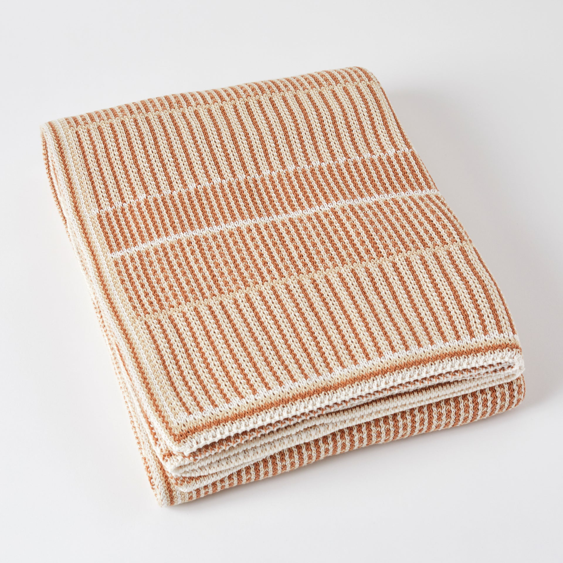 Made*Here New York Natural/Russet Lofty Stripe Cotton Throw Blanket