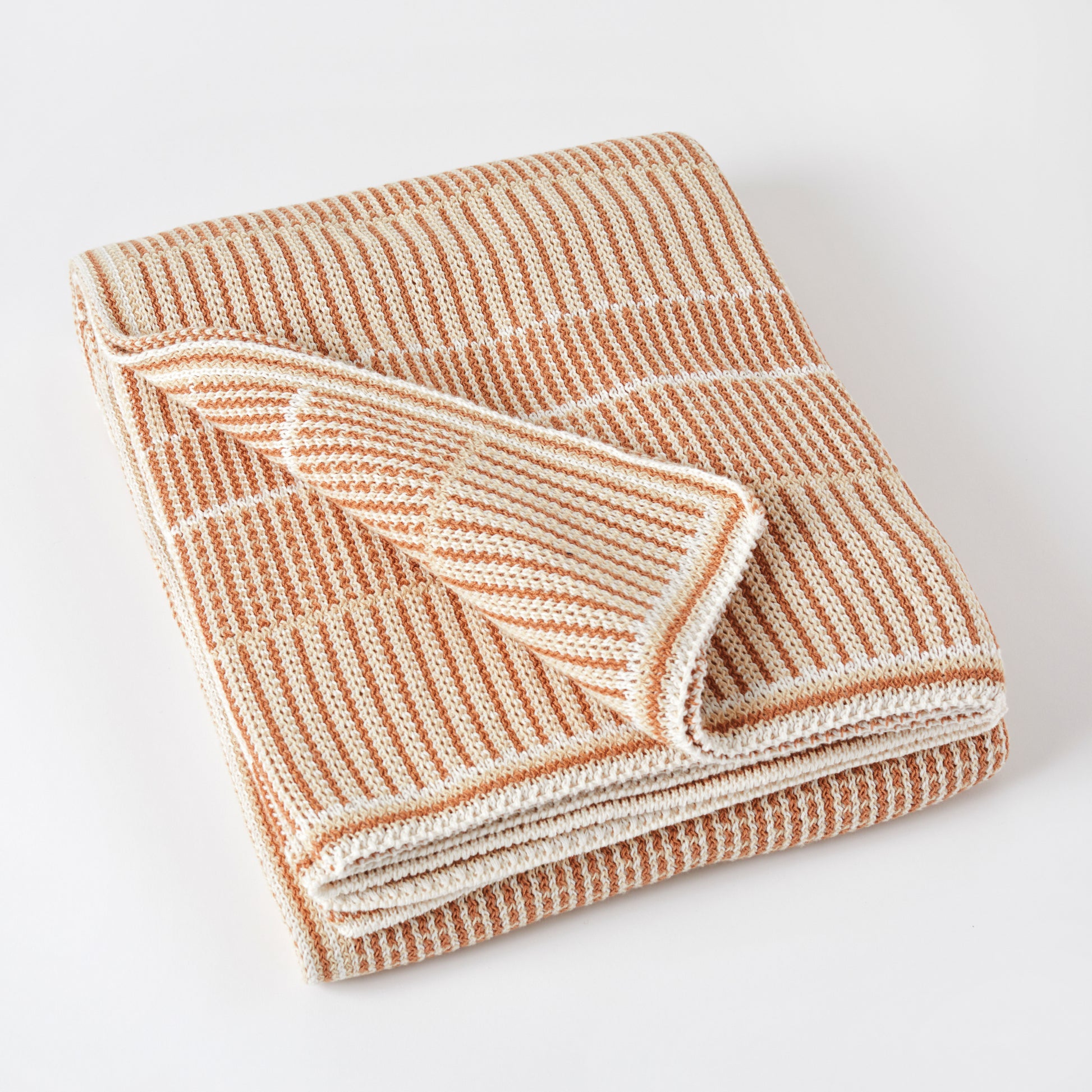 Natural/Russet Lofty Stripe Cotton Throw Blanket
