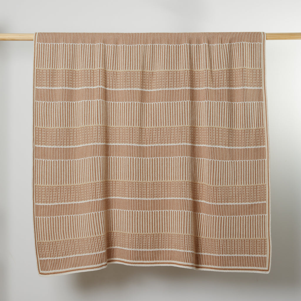 Natural/Russet Lofty Stripe Cotton Throw Blanket