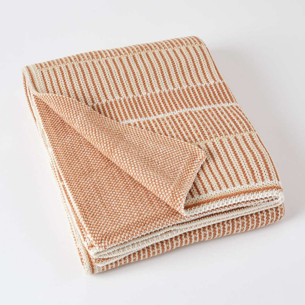Natural/Russet Lofty Stripe Cotton Throw Blanket