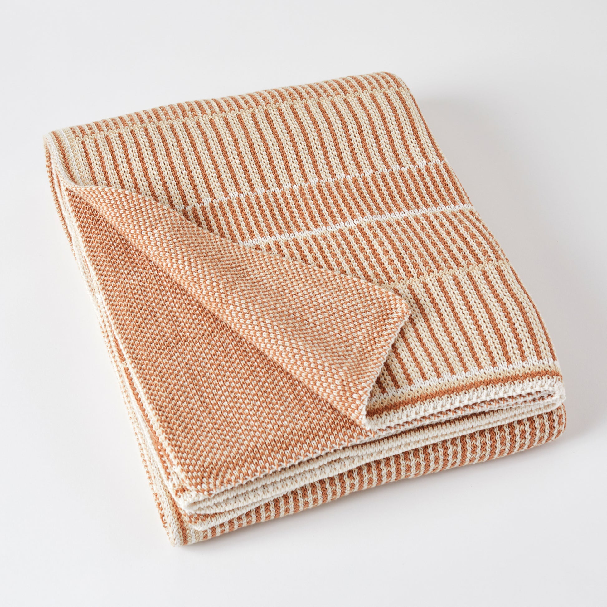 Natural/Russet Lofty Stripe Cotton Throw Blanket