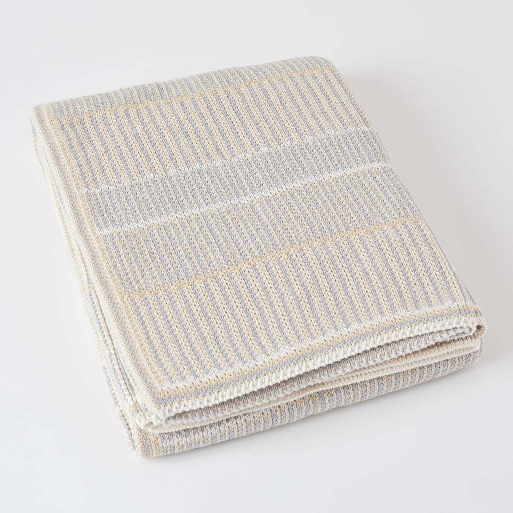 Natural/Tan Lofty Stripe Cotton Throw Blanket