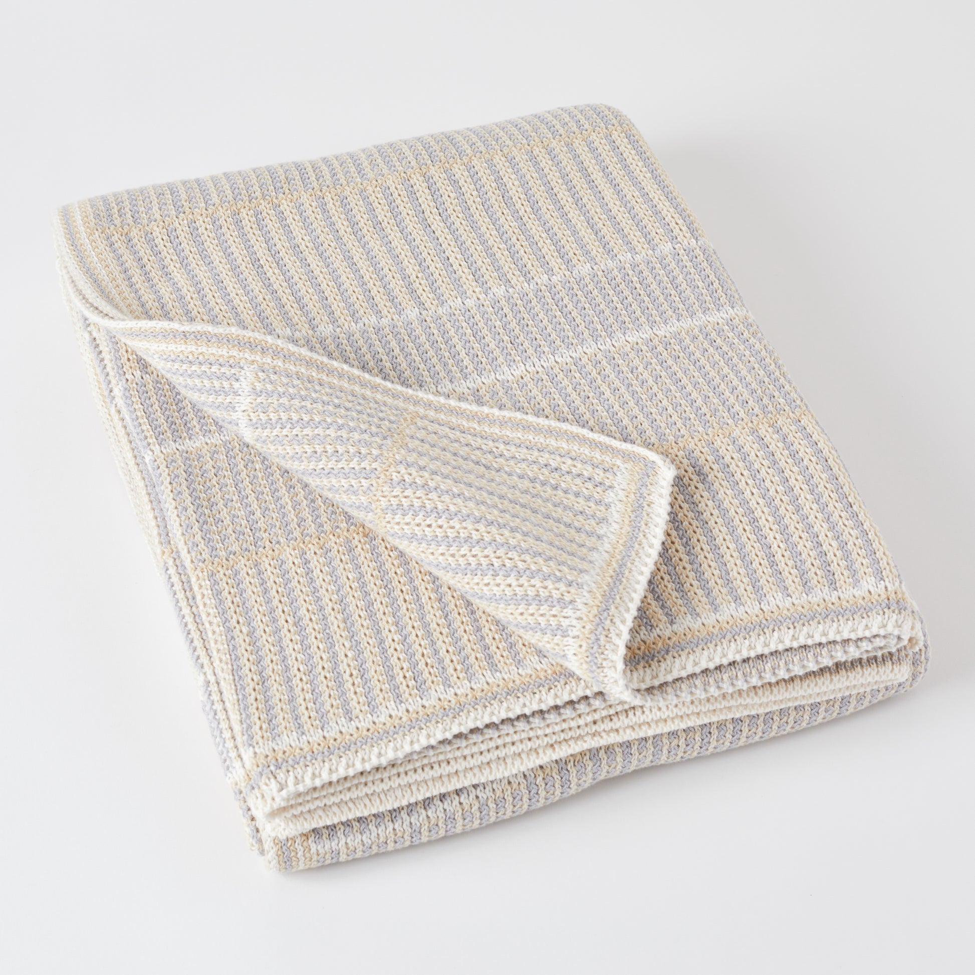 Natural/Tan Lofty Stripe Cotton Throw Blanket