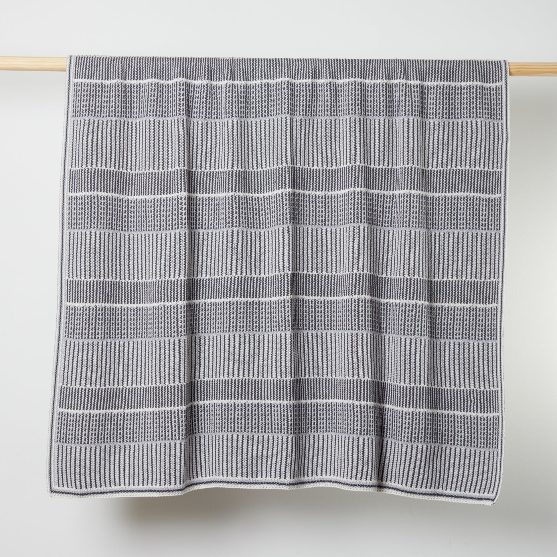 Dark Grey Combo Lofty Stripe Cotton Throw Blanket
