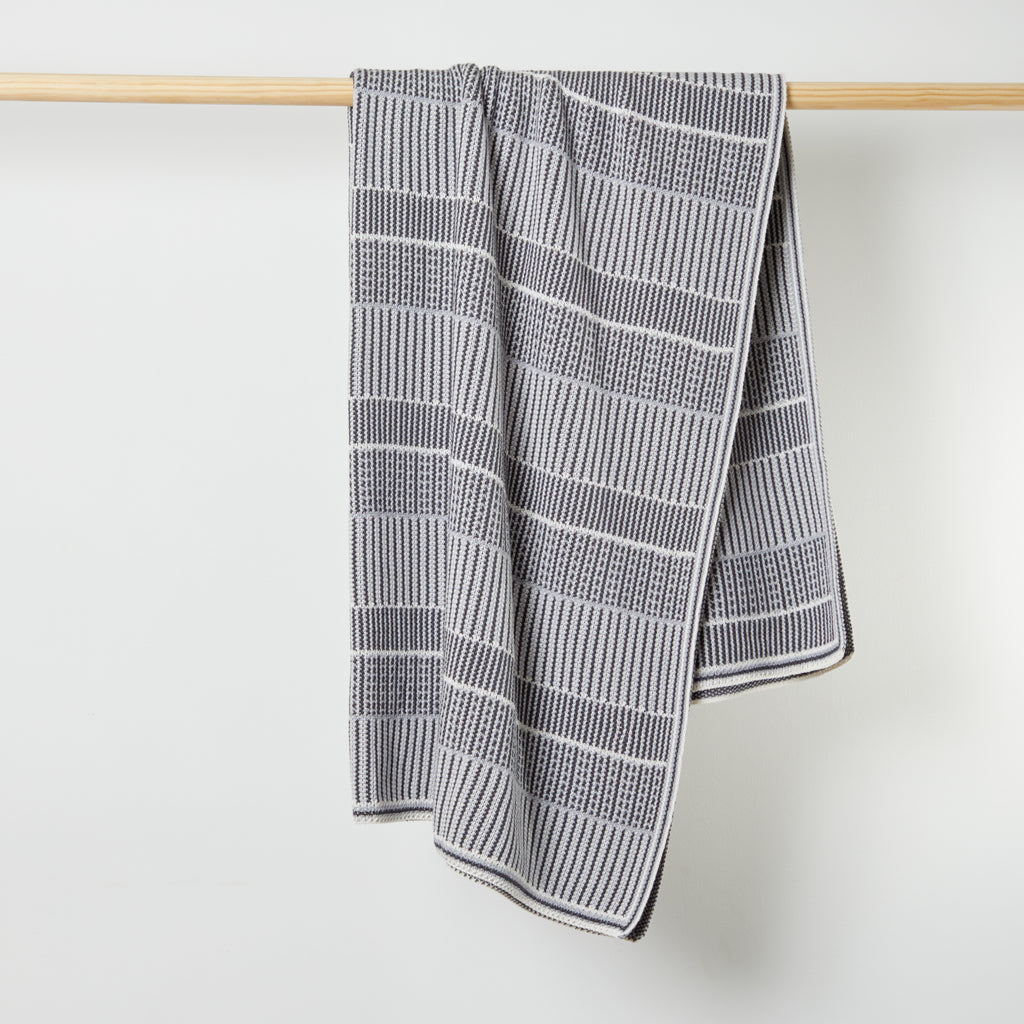 Dark Grey Combo Lofty Stripe Cotton Throw Blanket