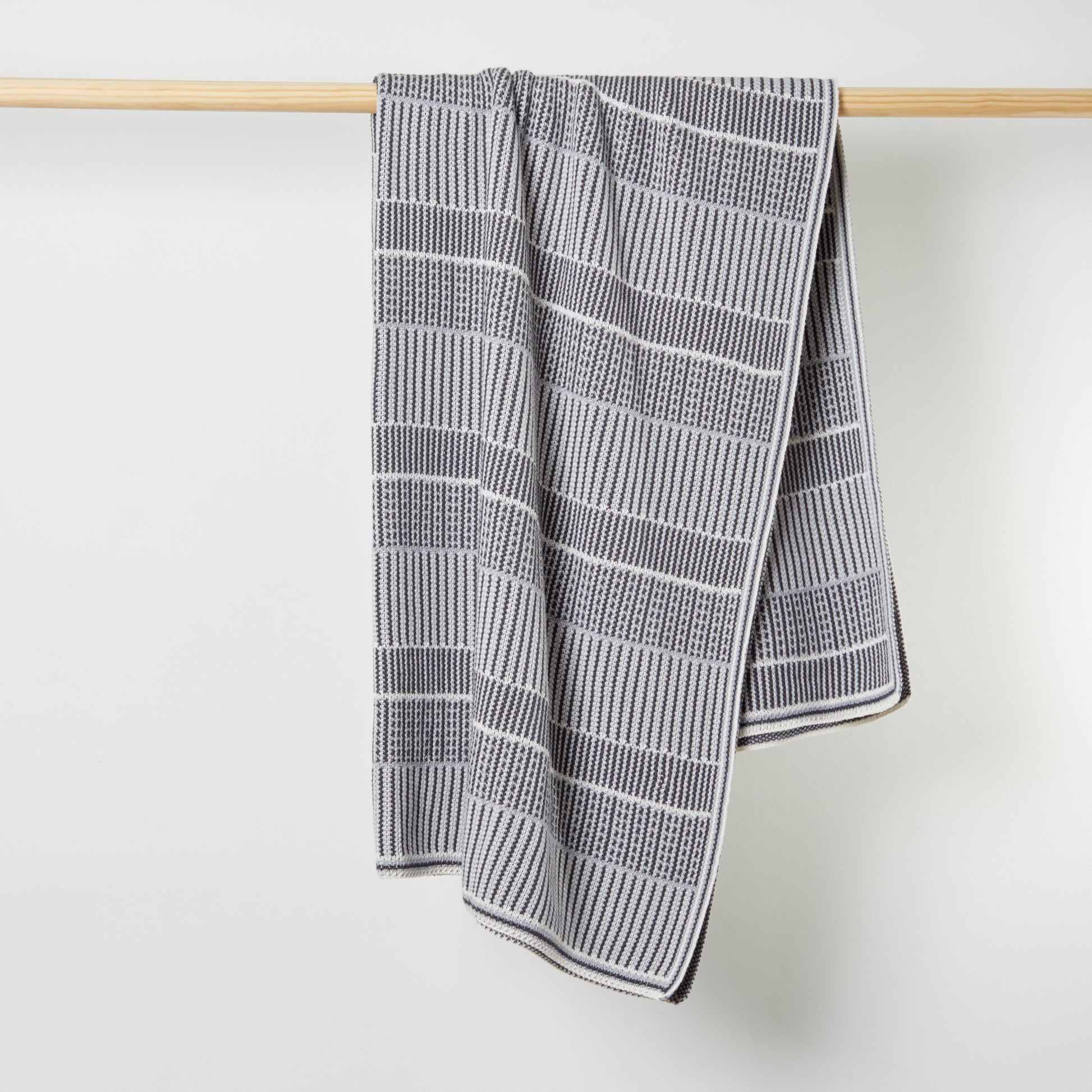 Dark Grey Combo Lofty Stripe Cotton Throw Blanket