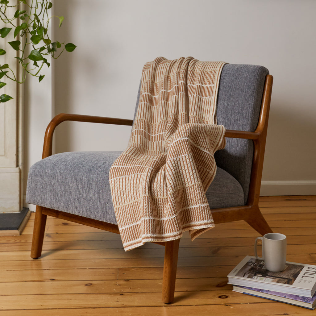 Natural/Russet Lofty Stripe Cotton Throw Blanket