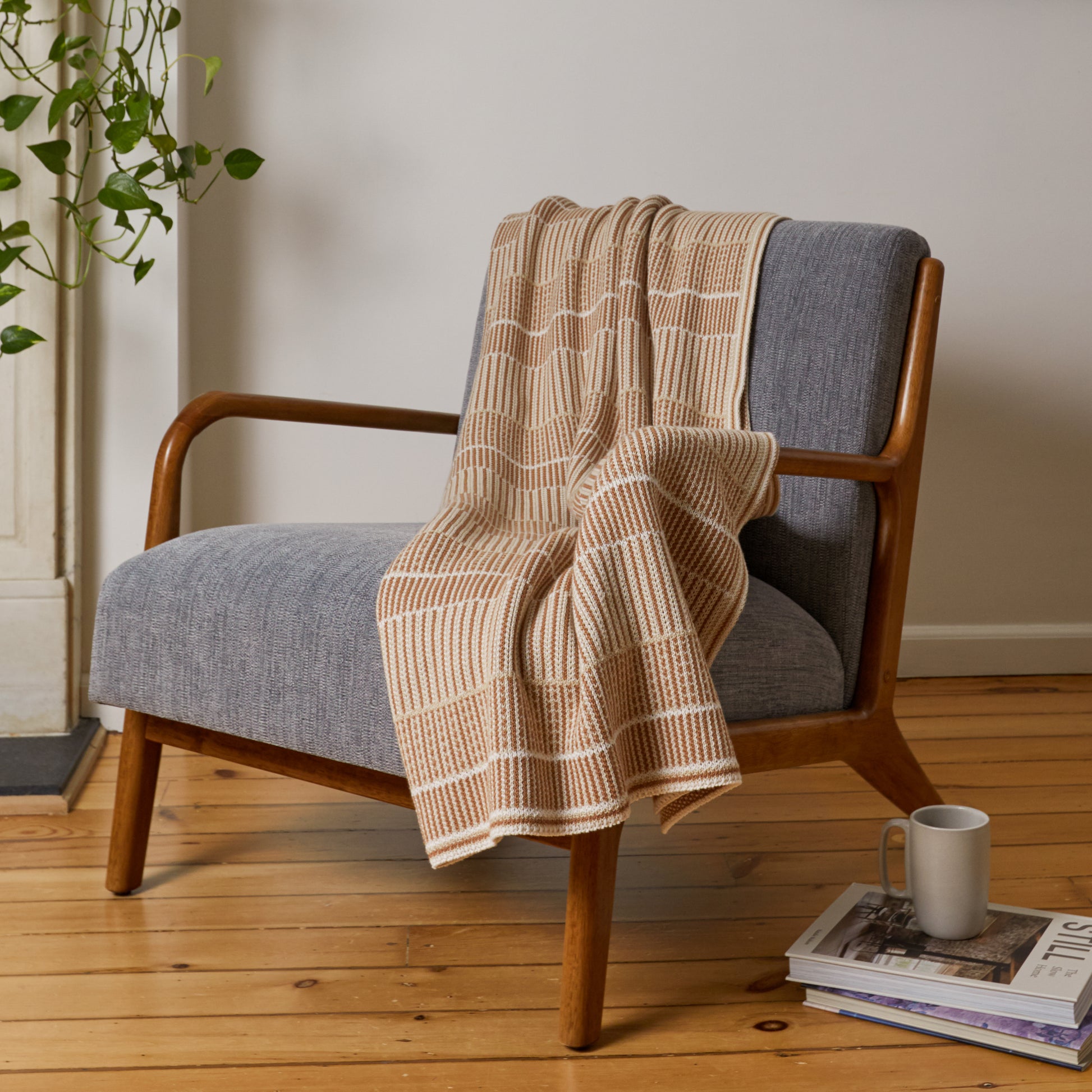 Natural/Russet Lofty Stripe Cotton Throw Blanket