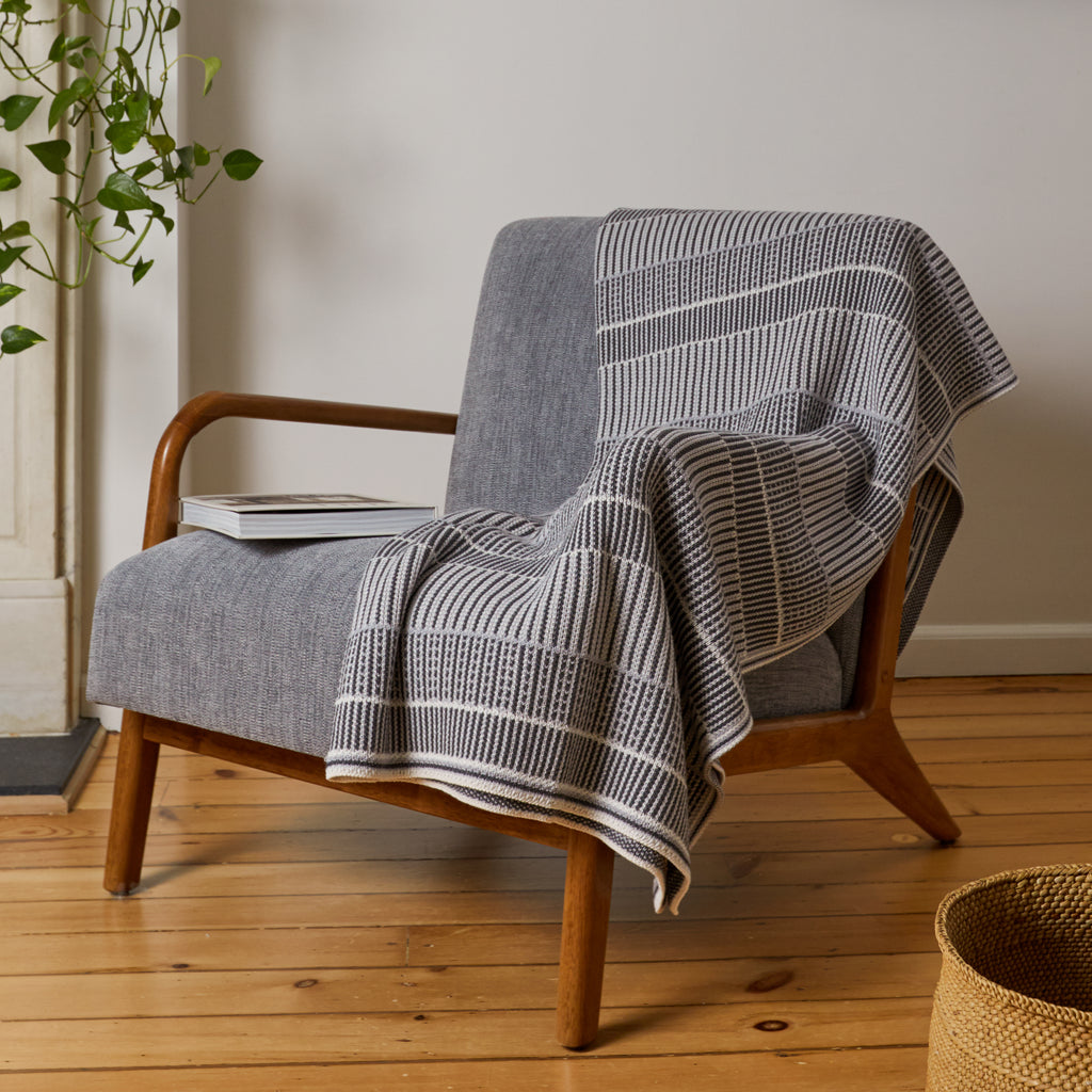 Dark Grey Combo Lofty Stripe Cotton Throw Blanket