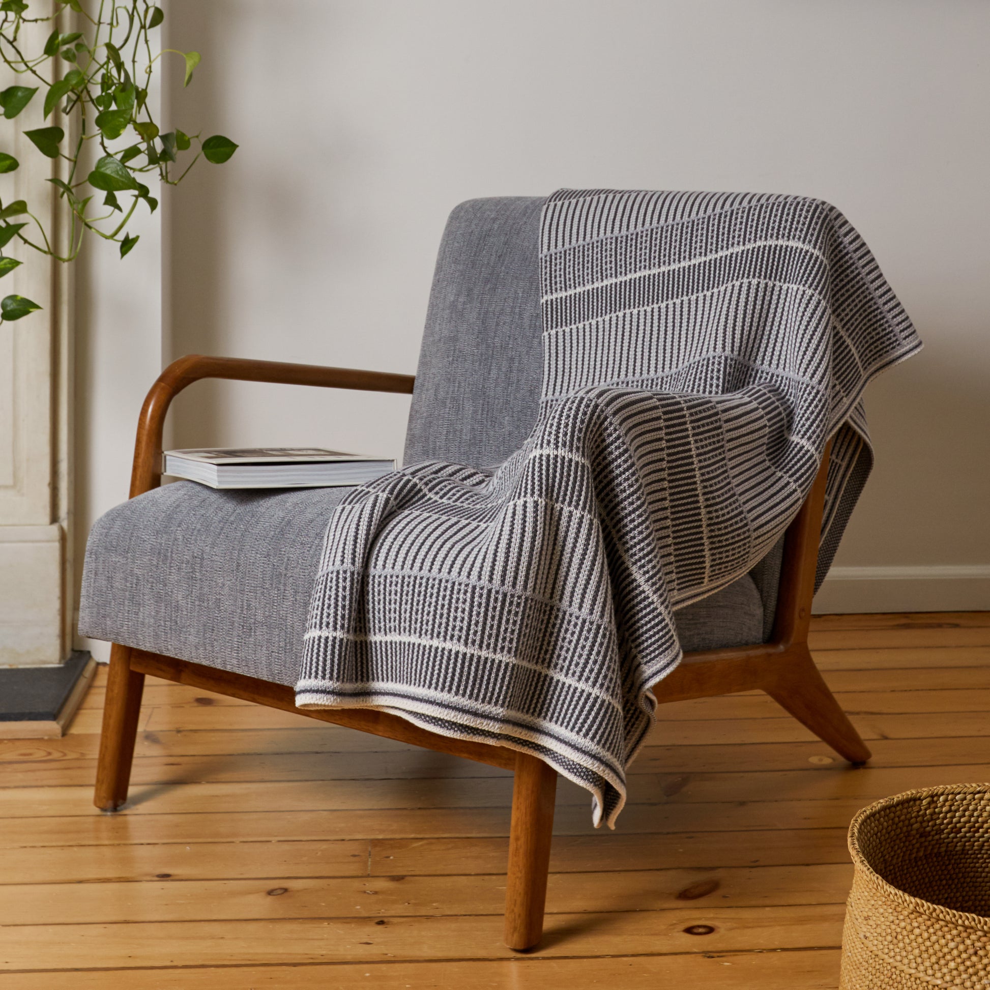 Dark Grey Combo Lofty Stripe Cotton Throw Blanket
