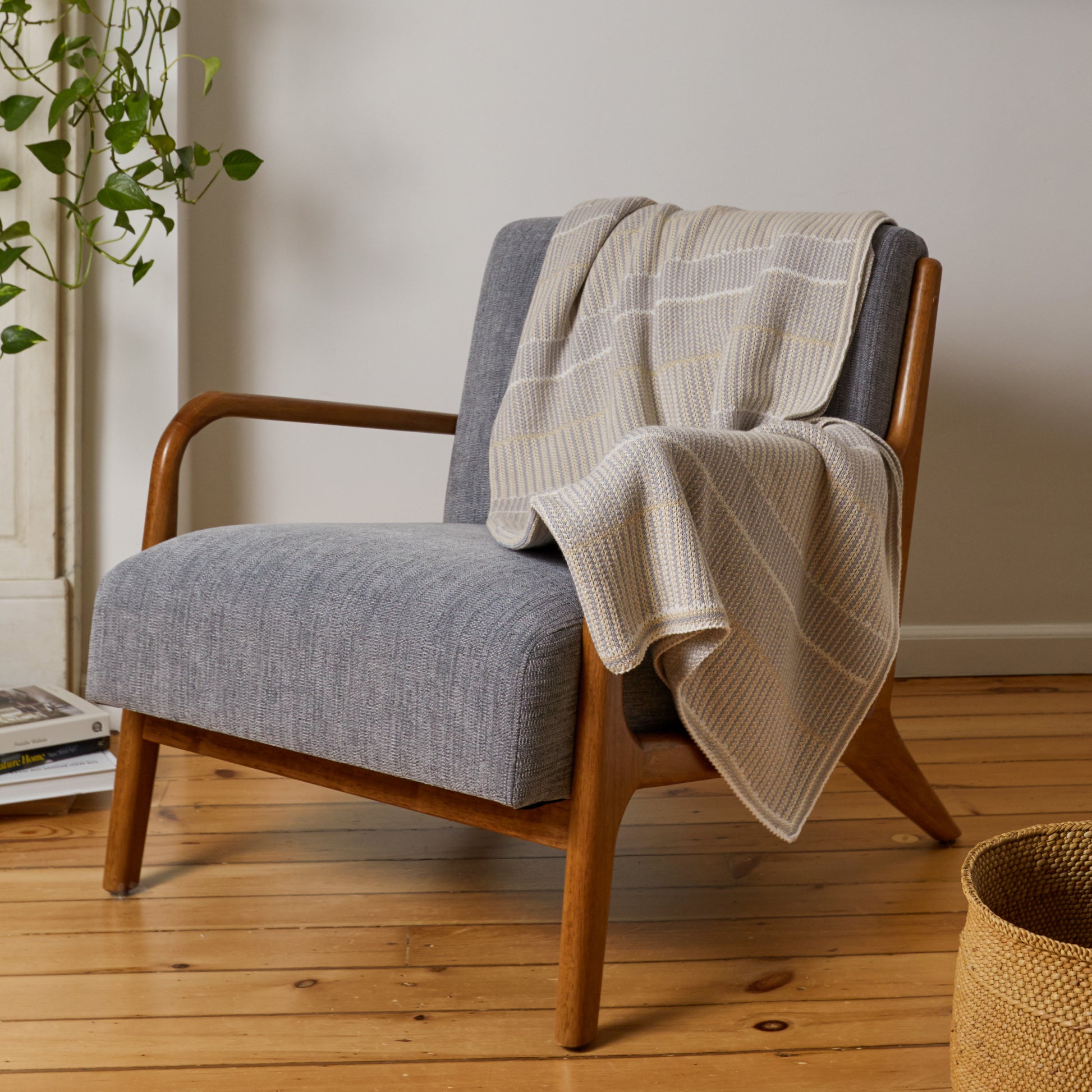 Natural/Tan Lofty Stripe Cotton Throw Blanket