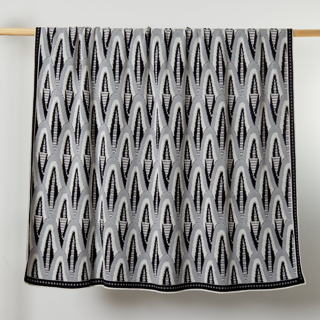 Deco Skyscraper Cotton Throw Blanket Black/Grey combo image 2