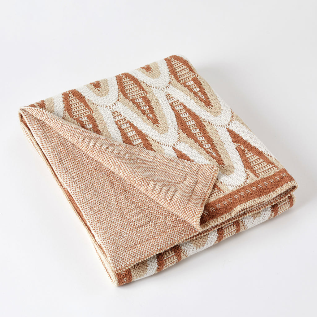Russet/Tan Deco Skyscraper Cotton Throw Blanket