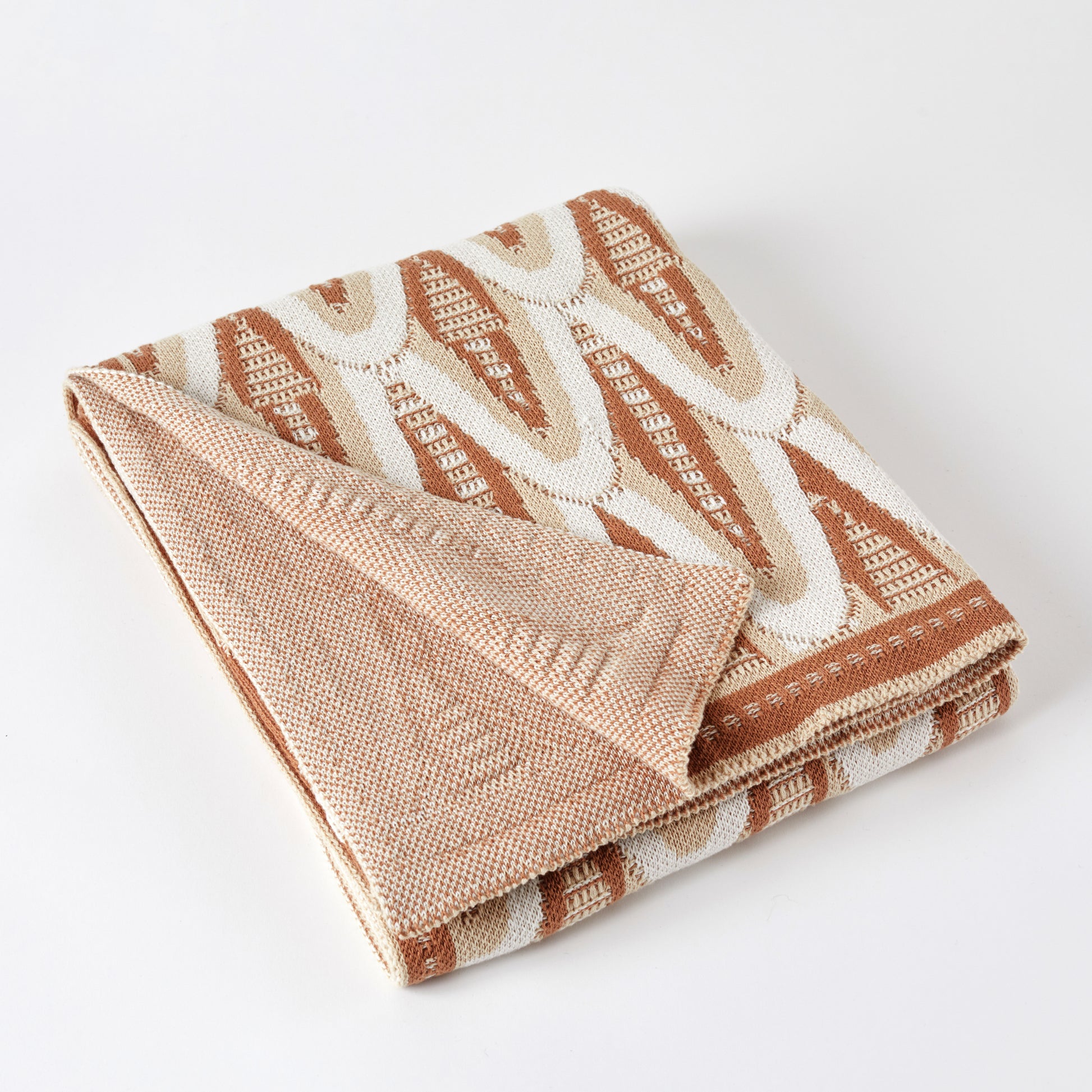 Russet/Tan Deco Skyscraper Cotton Throw Blanket