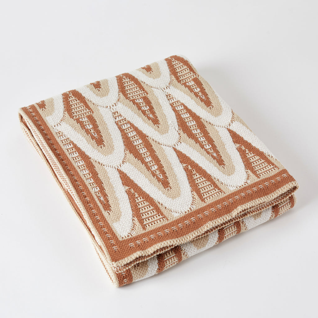 Russet/Tan Deco Skyscraper Cotton Throw Blanket