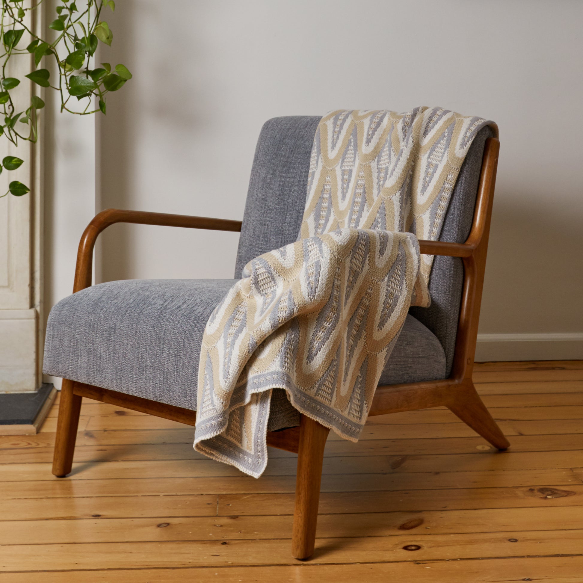 Grey/Tan Deco Skyscraper Cotton Throw Blanket