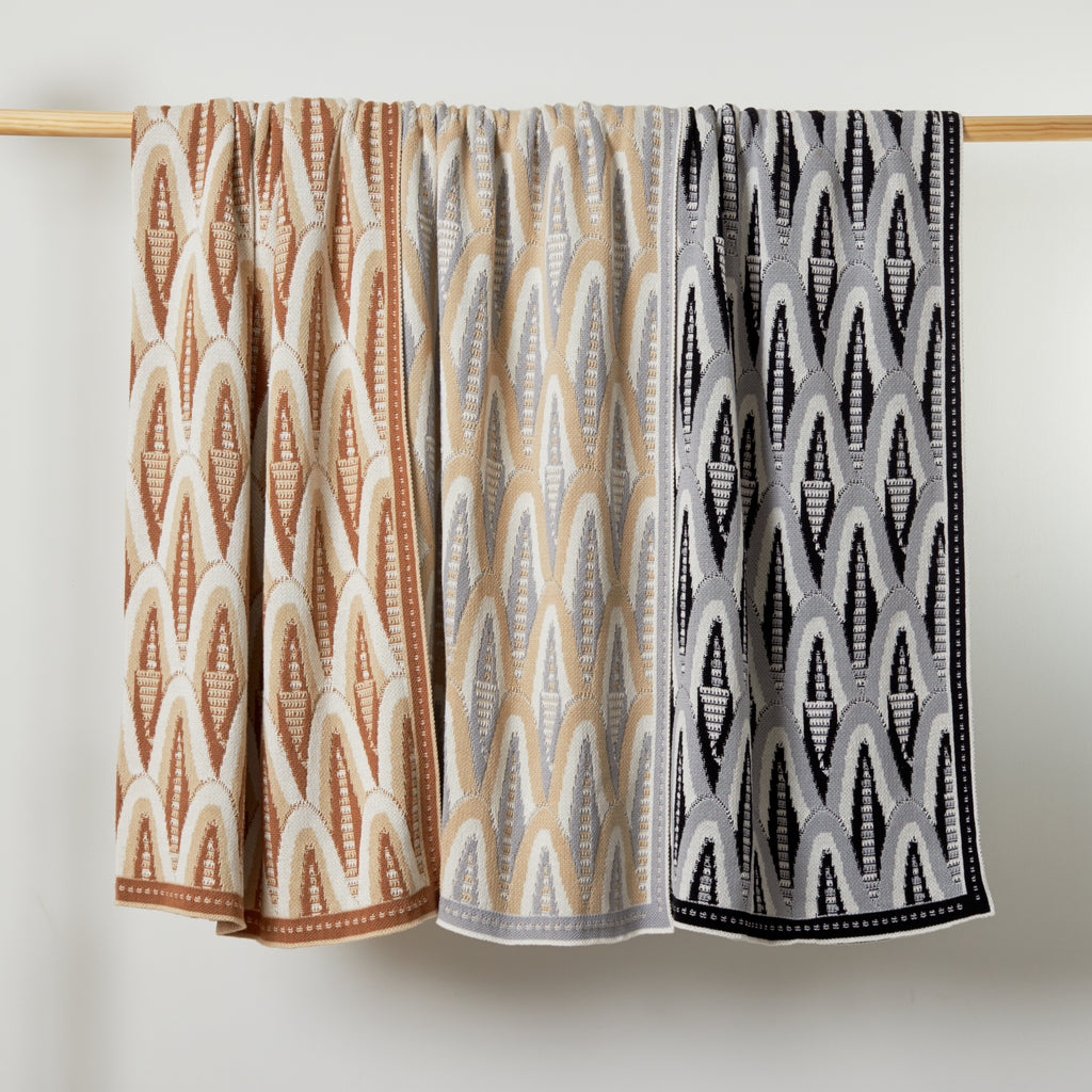 Grey/Tan Deco Skyscraper Cotton Throw Blanket