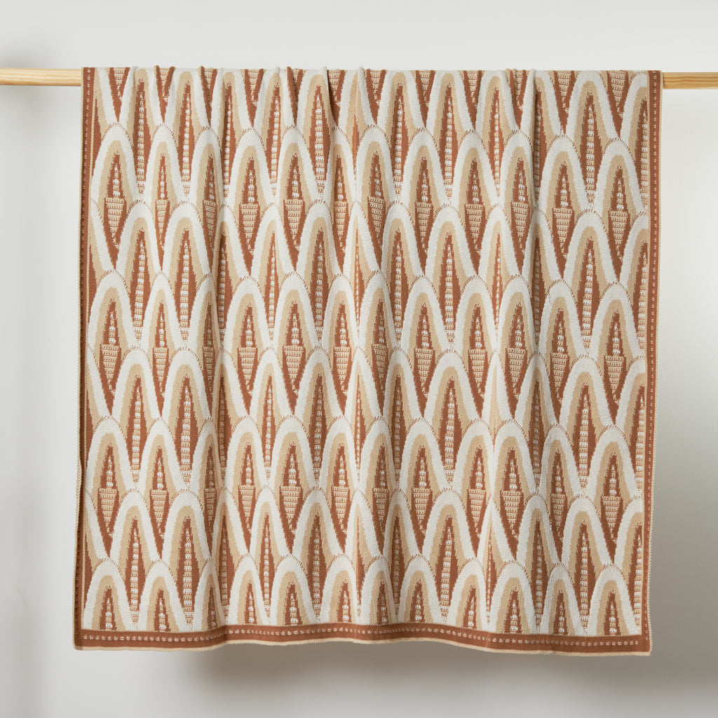 Russet/Tan Deco Skyscraper Cotton Throw Blanket
