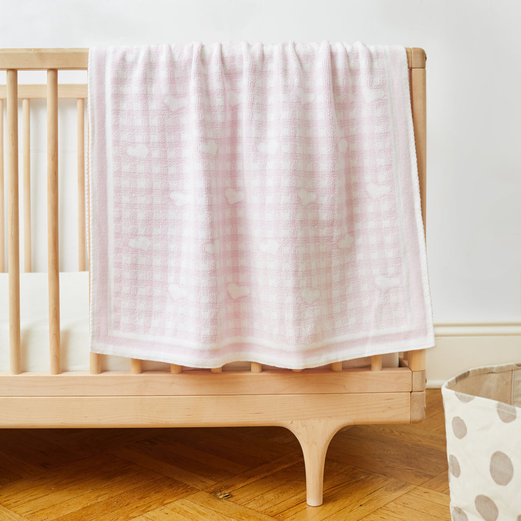 Pink Reversible Gingham and Hearts Baby Blanket