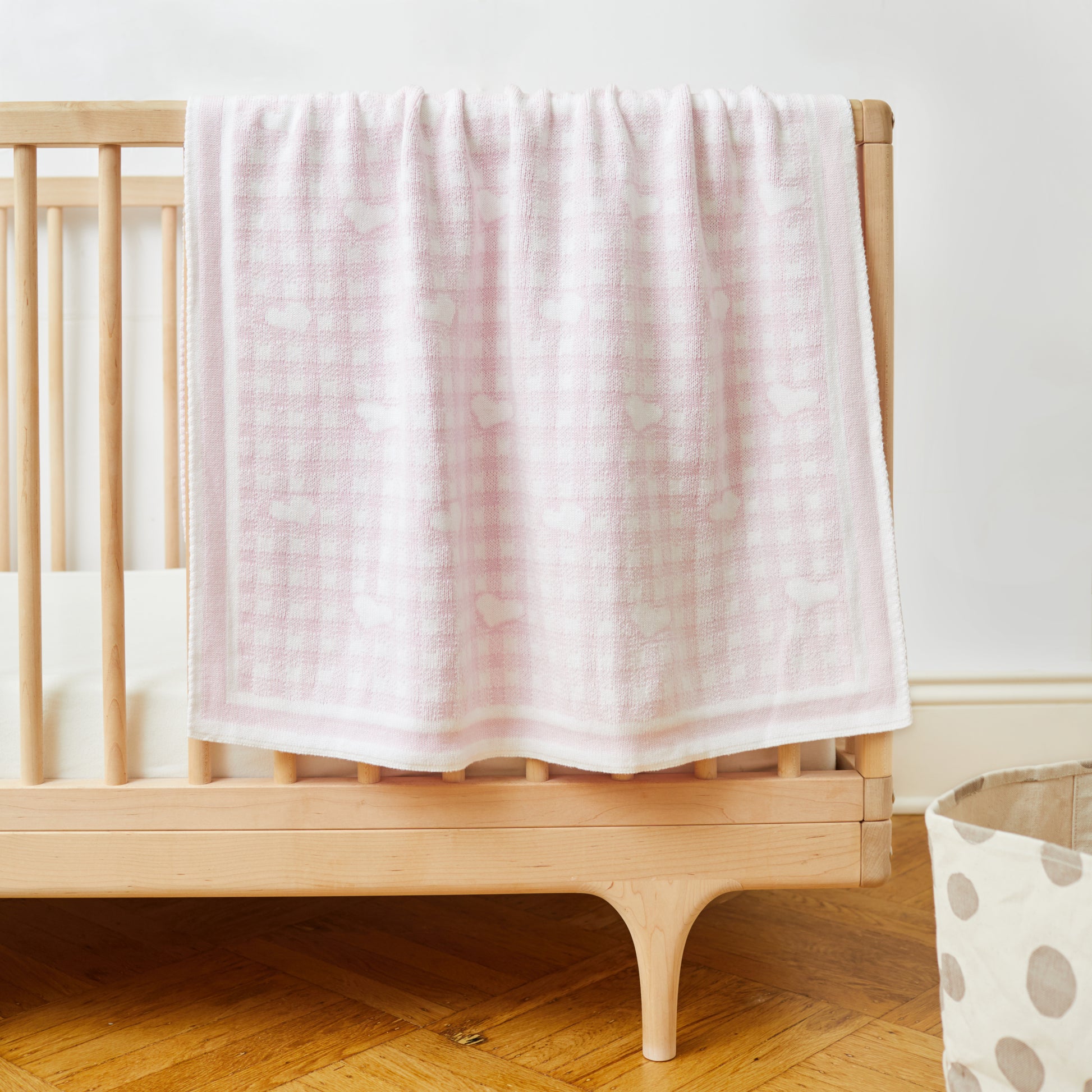 Pink Reversible Gingham and Hearts Baby Blanket