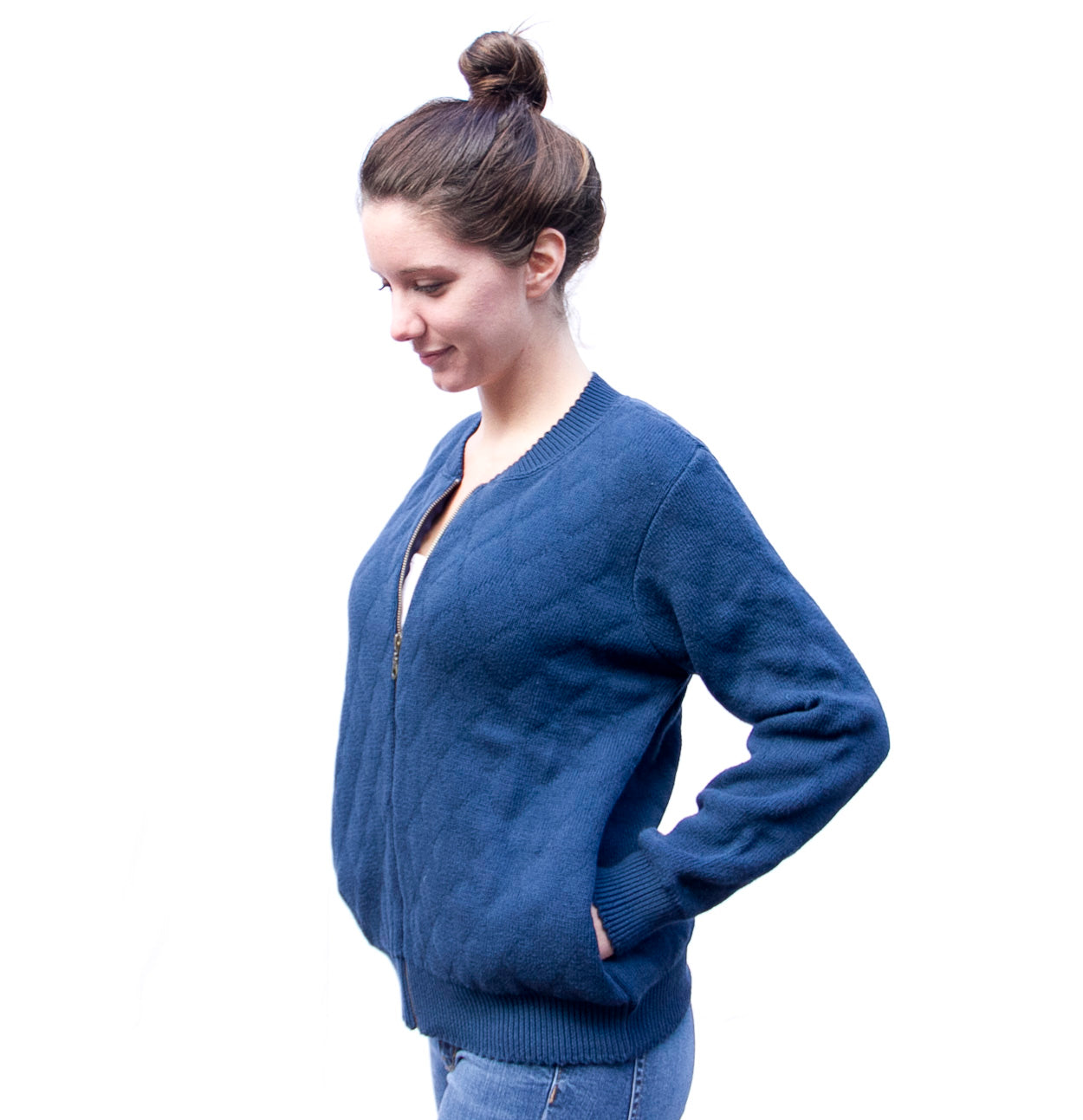 French Blue Quilted Zipper Cardigan (Originally $139.00)